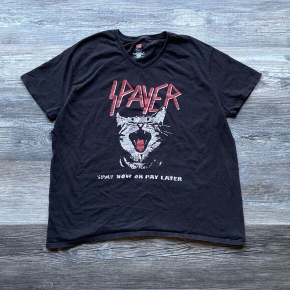 2000s Black Hanes Funny Slayer Spayer Cats "Spay Now or Pay Later" Joke T-Sbirt - Picture 1 of 6